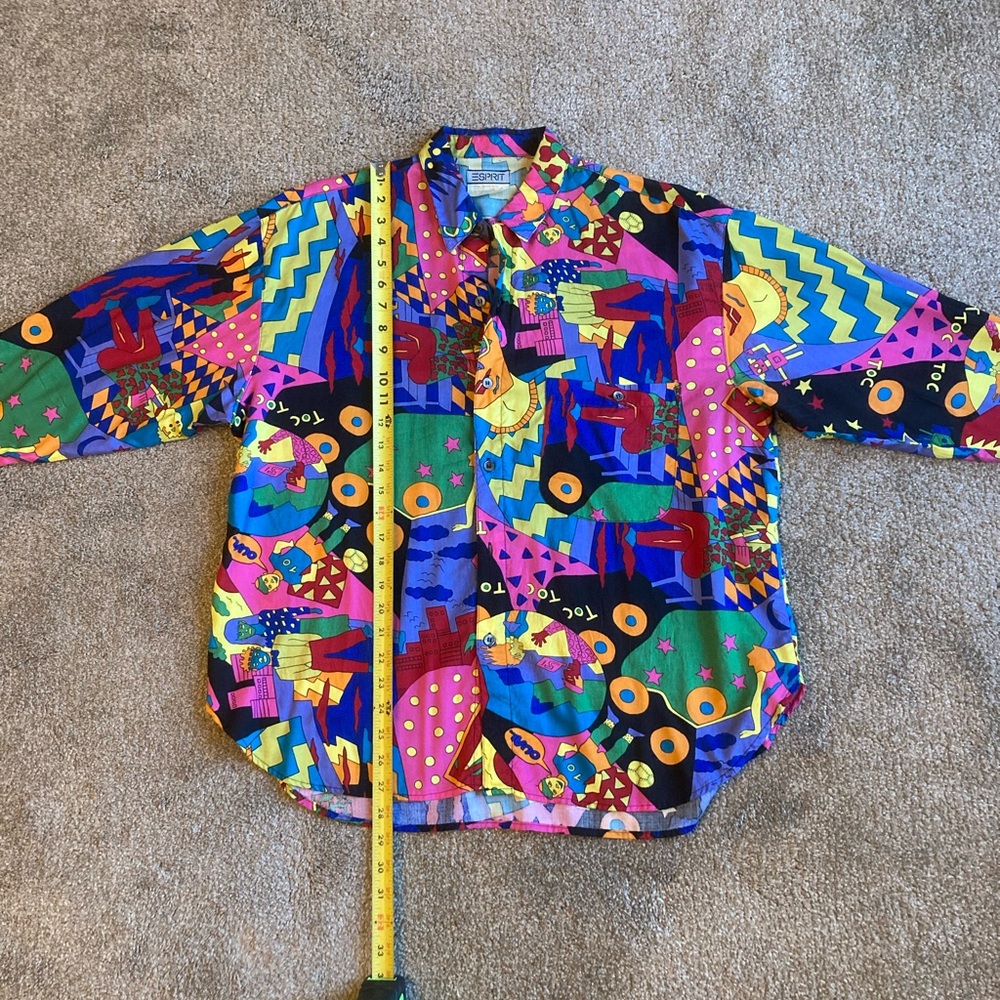 Vintage 80’s Esprit Pop Art Novelty Faces Colorful New Wave Shirt Size L Rare - Picture 10 of 11